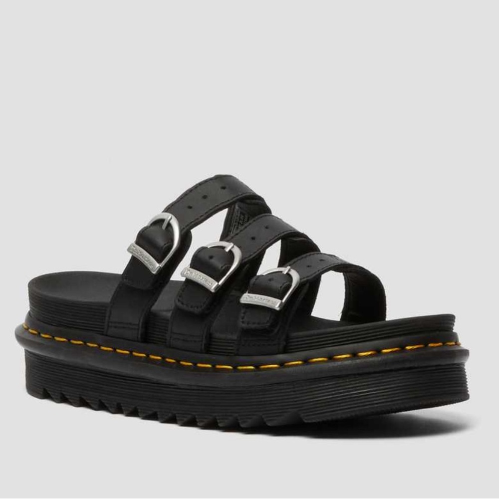 Dr. Martens Black Sandals with Silver Buckles